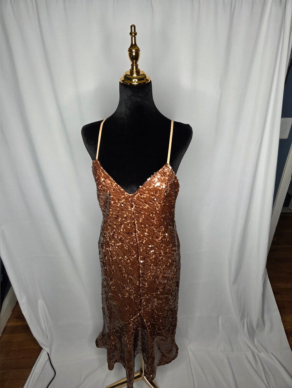 Halston Tobacco Bronze Yvonne Sequin Sleeveless Midi Dress – Size 10